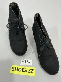 Womans Bobs By Sketchers Memory Foam Us 8 Black Fabric Lace Up Wedge Shoes