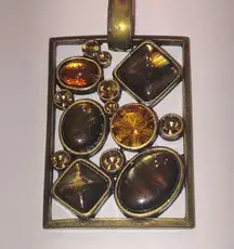 Park Lane Bronze & Amber Gemstone Rectangular Boho Pendant