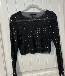 Forever 21 long sleeve mesh top with pearl and gem details