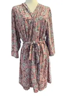 Lala Sleepwear Robe Pink Floral Tie Belt Womens 2X