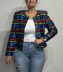 Maggy London Black Metallic Striped Vintage Blazer Sz 14