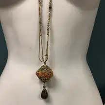 Chico’s long pennant necklace with stones 36”‎ double chain