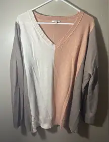 Jodifl boutique color block v neck sweater Dolman peach brown white large READ
