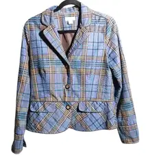 Christopher Banks Blue Plaid Corduroy Blazer Jacket Womens S Academia Preppy