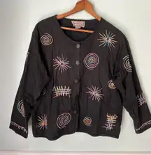 New Direction Jacket Womens S Black Embroidered Beaded Art to Wear Artsy Casual