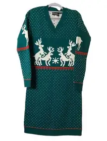 Skedouche Reindeer Holiday Christmas Sweater‎ Dress V-neck Long Sleeve Sz L