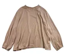 TALBOTS Plus 3X Sparkle Knit Ruffle Mock Neck Sweater Balloon Sleeve Blush Pink