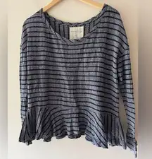 We The Free/Free People Auntie Em Thermal Striped Peplum Top Size Large