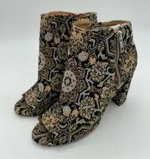 Candies Peep Toe Block Heel Booties Tapestry Vintage Print Women’s 8