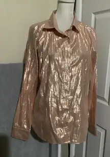 J Crew The Perfect Shirt Metallic Rose Gold Shine Button Down Blouse Size 6