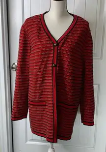 Vintage Stizzoli made‎ In italy wool blend striped red tweed cardigan size XXL