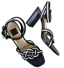 Like New White House Black Market Leather Nova Mixed Knot Heeled Sandals