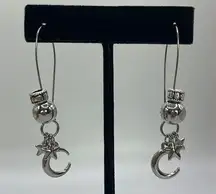 Silver-tone Drop Homemade Earrings with Beads and Stars & Moon Charm