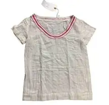 NEW Lemlem Bella Tee 100% cotton white pink trim sz small