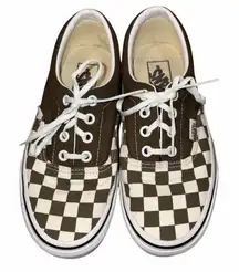 Vans Era Checkerboard Olive Beech Green & Cream Lace Up Sneakers Shoes size 5.5