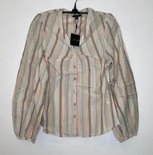 Joe’s Jeans Striped Button Down Blouse NWT Sz XS Cotton Metallic Designer