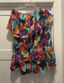 SHEIN Woman Size 12 Floral Strapless Sleeveless Mini Dress Ruffles Vacay Resort