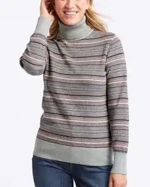 LL Bean Gray Purple‎ Nordic Fair Isle Turtleneck Cotton Cashmere Sweater XL