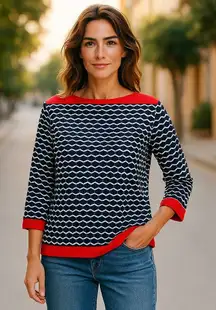 Ruby Rd. Womens Top Sz M Blue‎ White Orange Red Nautical Look Knit