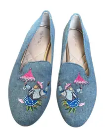 J.McLaughlin Jax embroidered denim flats Monkey with umbrella 7 Chinese new year