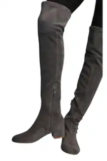 Anthropologie Grey Suede OTK Over The Knee Boots Low Heel Round Toe Size 6 Women