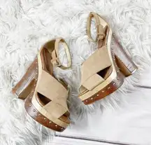 Alexandre Birman Platform Clog Sandals Peggy Brown‎ Suede & Snakeskin Size 38