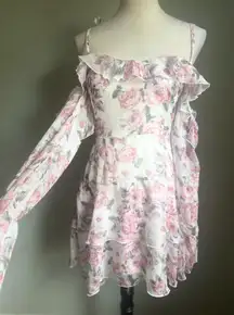 Missguided‎ Pink ruffle layered Floral Mini Dress cottagecore fairy coquette 4