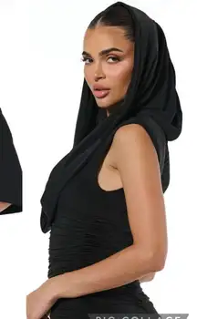 Naked Wardrobe Ruched Midi Dress With Hood / Cape Black M