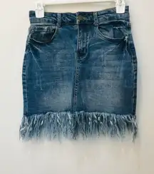 fringe denim mini skirt sz small