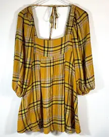 Urban Outfitters UO Yellow plaid babydoll dress with long sleeves size small