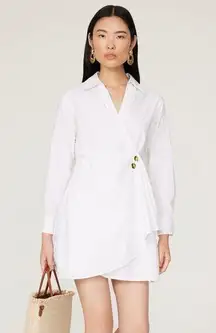 Tanya Taylor Winnie White Long Sleeve Poplin Wrap Shirt Mini Dress Size 6