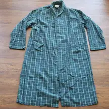 Vintage Christian Dior Unisex Blue Green Plaid 100% Cotton Bath Robe One Size