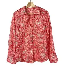 Tory Burch Pink & Blue Printed Long Sleeve Button Down 10