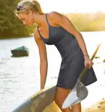 Athleta Shorebreak Activewear Swim Dress Sz Small Grey Built in Bra
