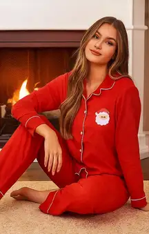 MATCHING SET, TWO Poppins & Pan Santa Christmas Embroidered Cotton Pajamas XL