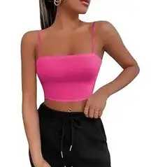 ZARA NWT  Spaghetti Strap Ribbed Knit Tube Crop Cami Top Hot Pink Women's Size M