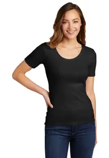 Saks Fifth Avenue Scoop Neck Fitted Short Sleeve Top Medium Black Stretch Layer