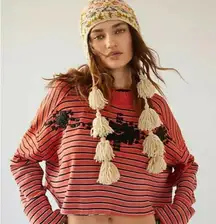 WE THE FREE Avalanche Orange Striped Thermal Cropped Beaded Top Size Small