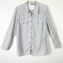 Dressbarn White Striped Pattern Long Sleeve Button Up Shirt Size 2X