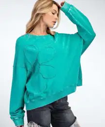 Easel Flower Patch Terry Knit in Atlantis Green Size S
