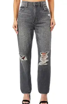 Hidden Zoey Mom Tapered Jeans Ripped High Rise Gray Busted Knee Size 25