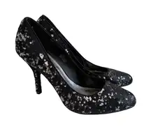 WHITE HOUSE BLACK MARKET Black Silver Sequin Heels Size 10