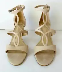 VINCE‎ CAMUTO Payto 8.5 Nude Cream Nubuck Leather Strappy Ankle Strap Heels