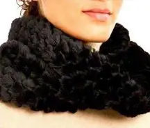 INC Black Twisted Heart Faux Fur Cowl Loop Scarf