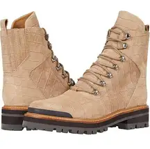 NWOT Marc Fisher Izzie 2 Leather Combat Alligator Print Lace Up Boots Size 9