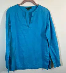 Lauren Ralph Lauren Women’s Blue 100% Linen Top Small