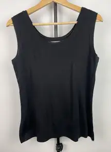Exclusively Misook Black Knit Double Scoop Neck‎ Split Seam Tank Top Size S