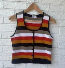 Vintage Striped Knit Button Up Vest Tank Top