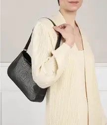 Black Leather Perforated Shoulder Bag