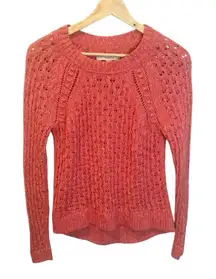 LOFT Sweater Small Coral Pink Cotton Open Knit Crewneck Coastal Beach Travel